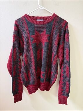 Barnaby Vintage-Inspired Red & Black Star Pattern Men's Sweater, Sz M